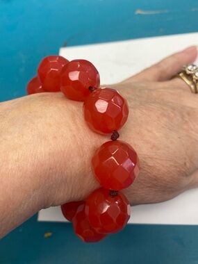 Vintage Yosca Red Faceted Bead Stretch Bracelet - Women Jewelry